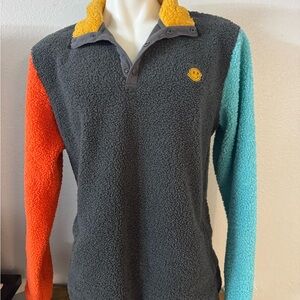 Dutch Bros Gray, Orange, and Blue Sweater